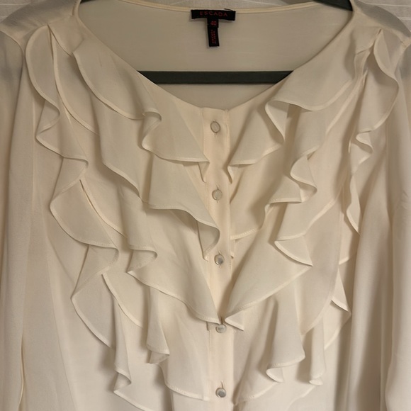 VINTAGE SHEER ESCADA RUFFLE BLOUSE - Picture 7 of 14